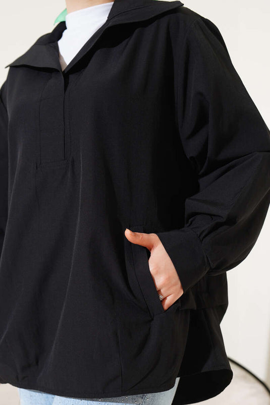 V Yaka Cepli Tunik Siyah