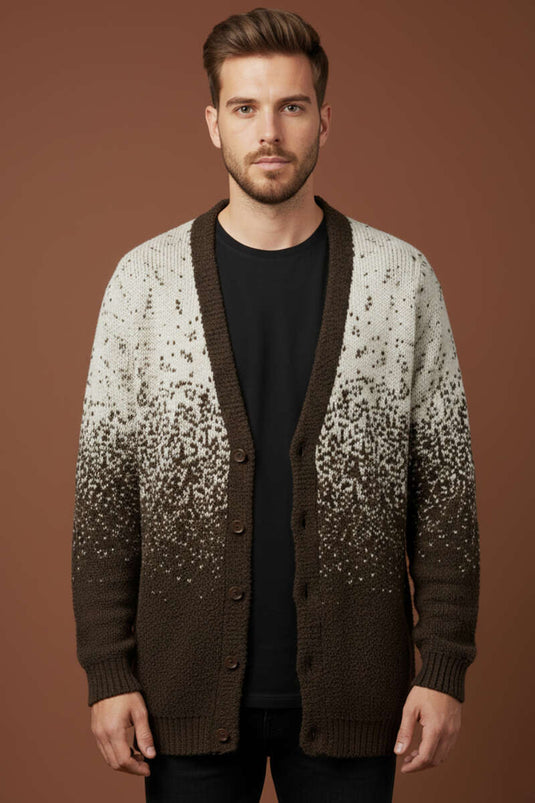 V-Neck Buttoned Men's Knitted Cardigan, Brown