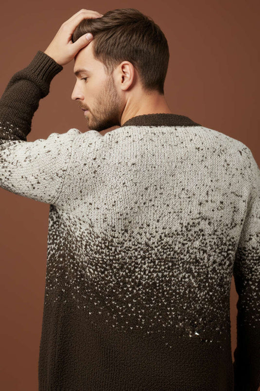 V-Neck Buttoned Men's Knitted Cardigan, Brown