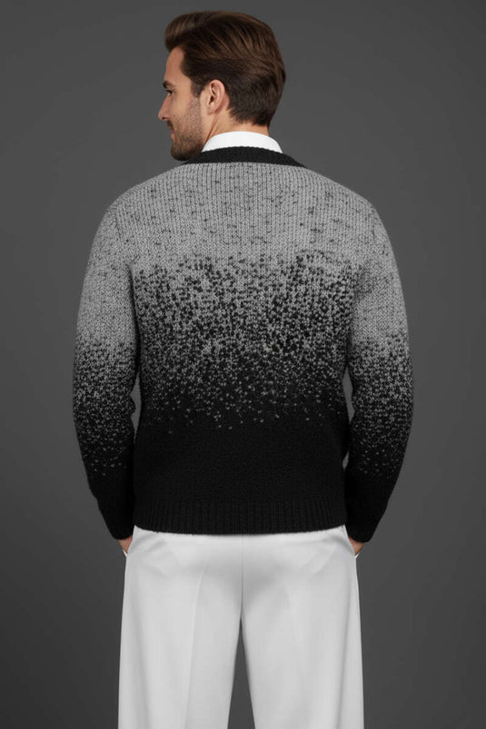 V-Neck Buttoned Men's Knitted Cardigan, Black