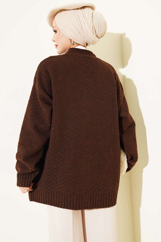 Gilet En Maille Oversize À Col En V Et Boutons Marron