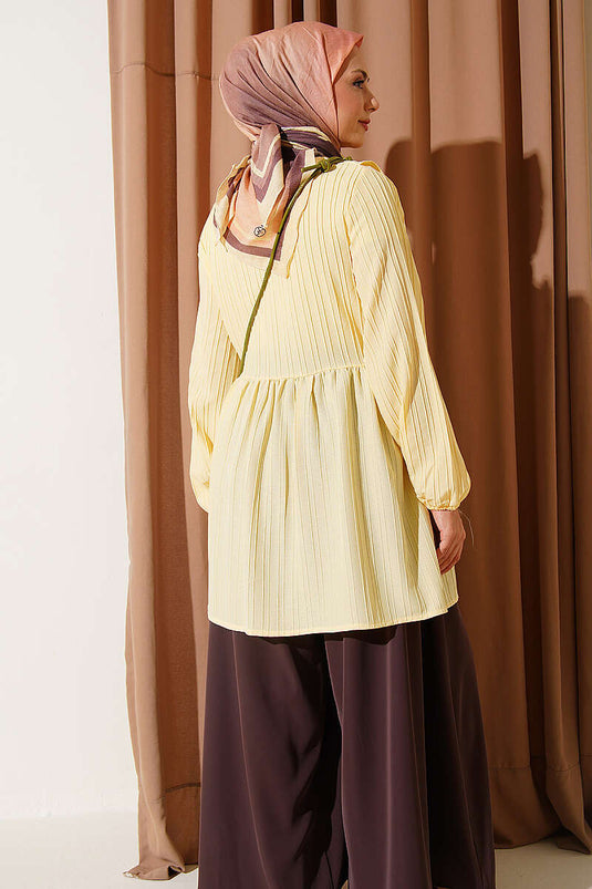 Yellow V-Neck Ruffled Kimono