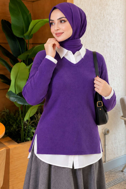 Blouse Matelassée À Col En V Violet
