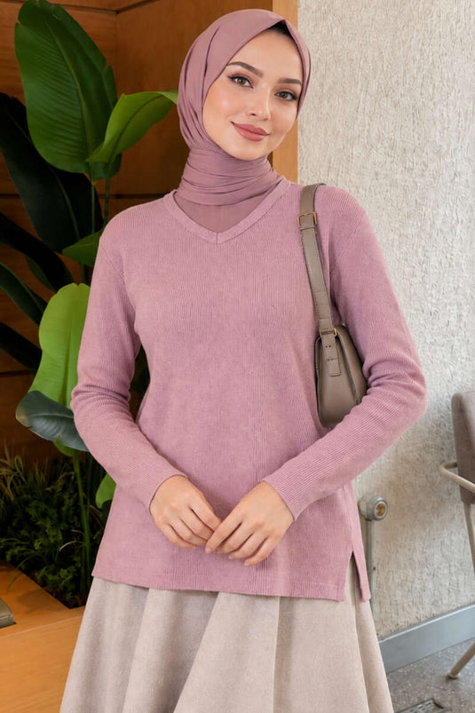 Blouse Texturée Encolure V Rose