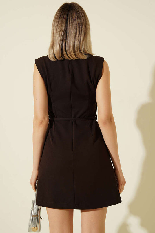 V-neck Mini Dress with Rope Belt Brown