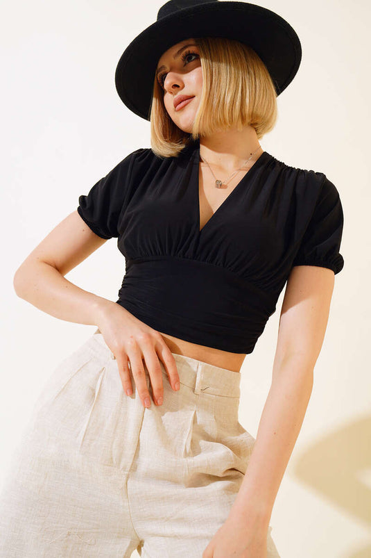 Crop Lycra Col V Noir