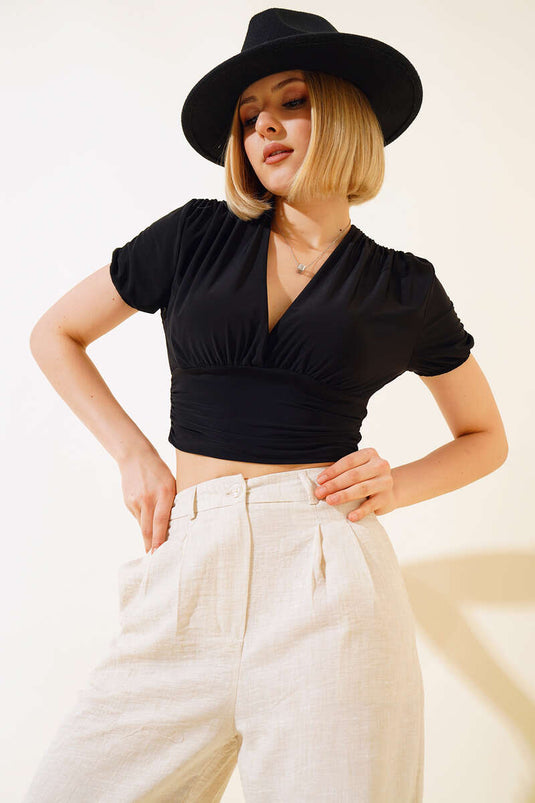 Crop Lycra Col V Noir