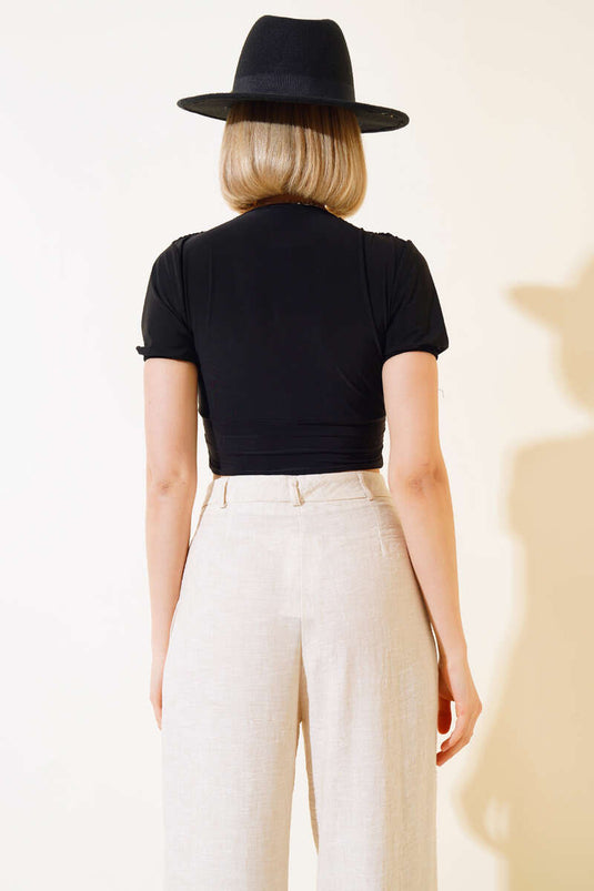 V Neck Lycra Crop Black