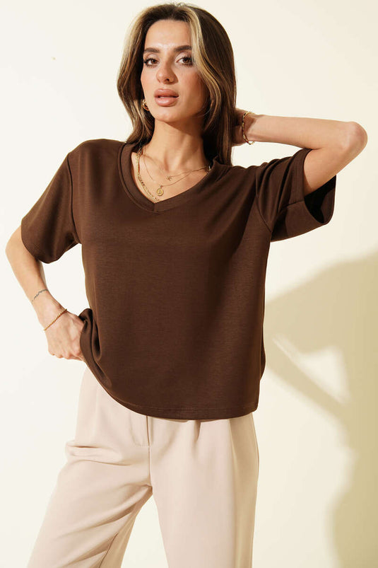 V-neck Loyşa T-shirt Brown