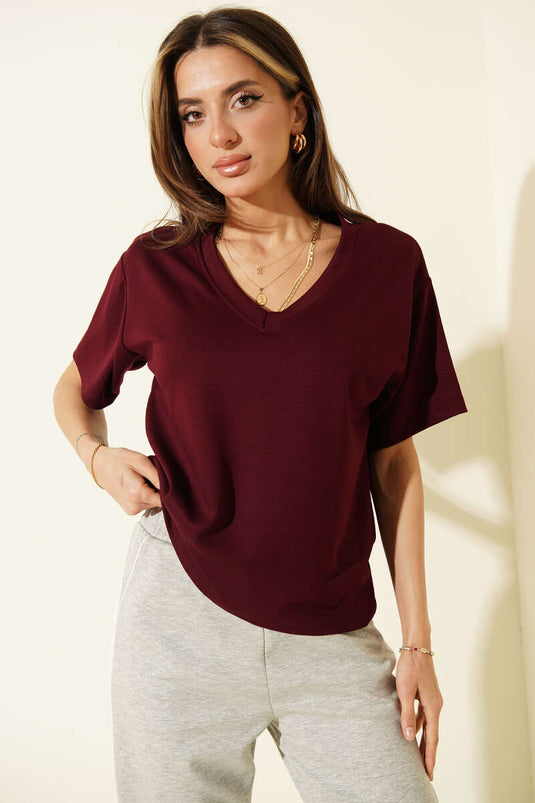 T-shirt V Yaka Loyşa color prugna