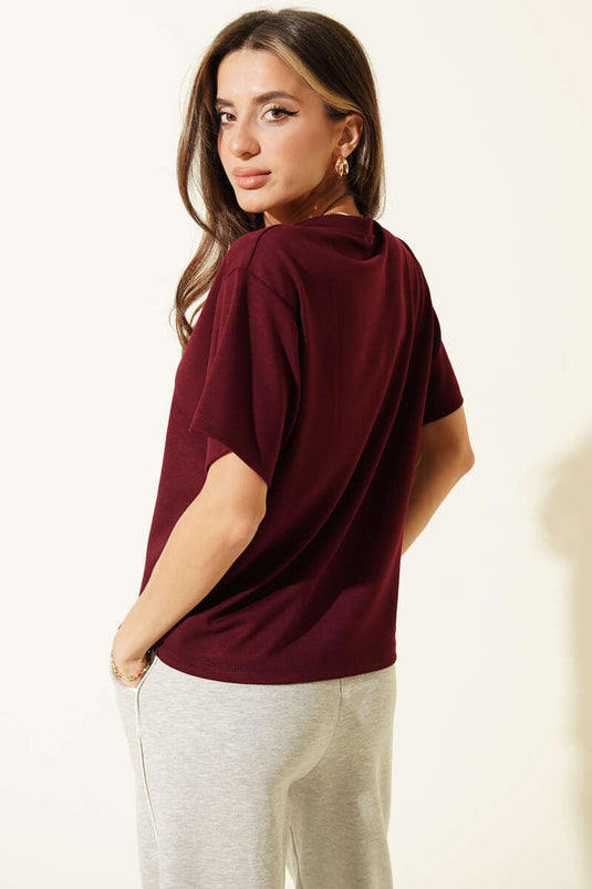 T-shirt V Yaka Loyşa color prugna