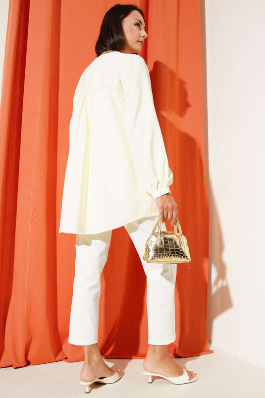 V Neck Front Brit Button Shirt Yellow