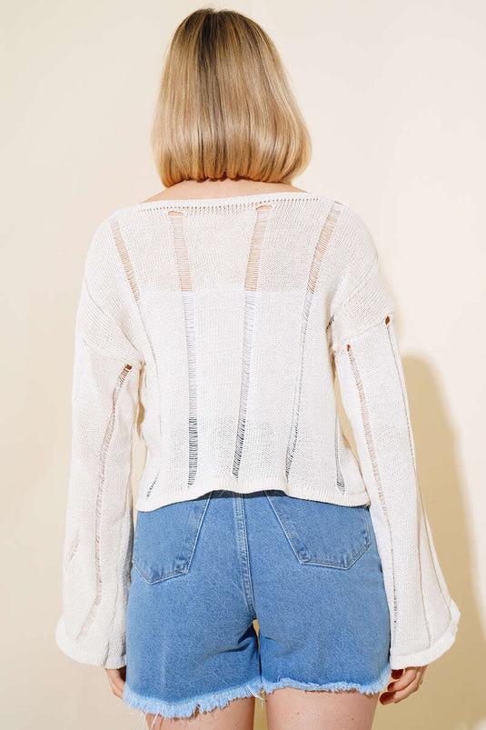 V Neck Knit Crop Beige