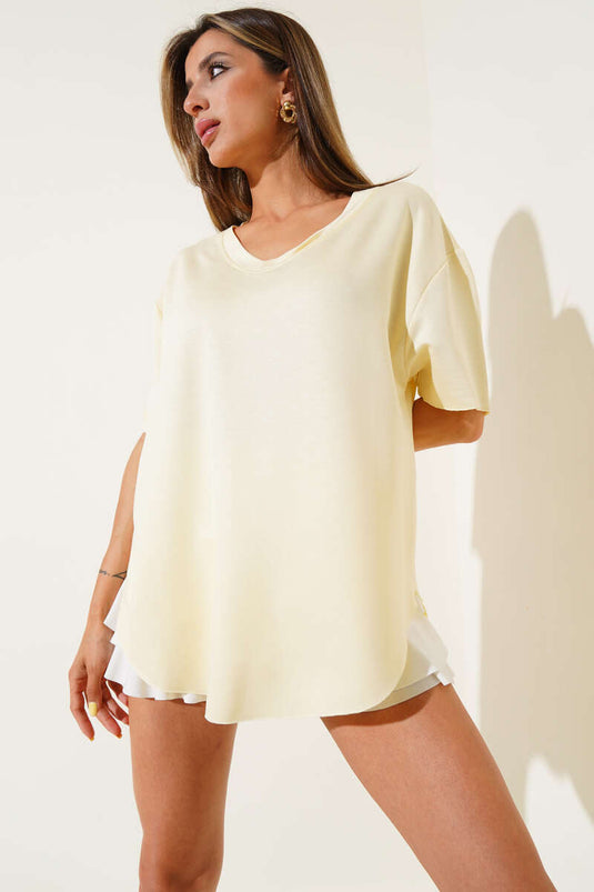 V-Neck Oval Cut T-Shirt Yellow