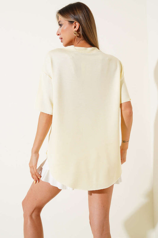 V-Neck Oval Cut T-Shirt Yellow