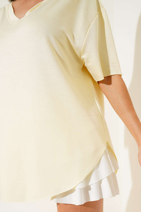 V-Neck Oval Cut T-Shirt Yellow