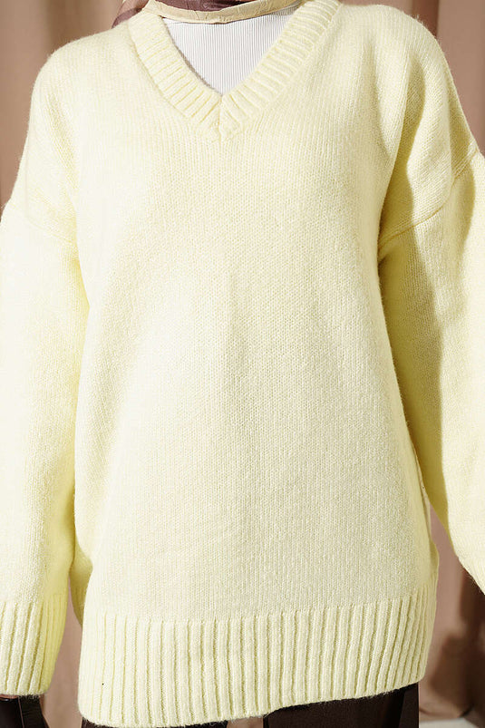 Túnica De Punto Con Cuello En V Y Ribete En Amarillo