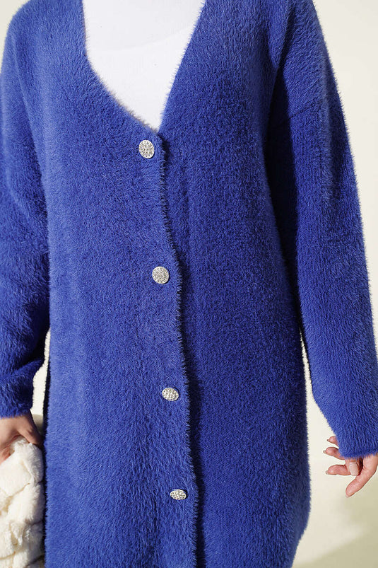 Gilet Long À Boutons Et Barbe, V En Bleu