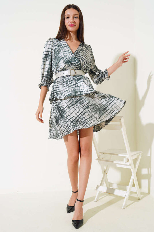 V Neck Satin Midi Dress Green