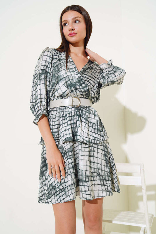 V Neck Satin Midi Dress Green