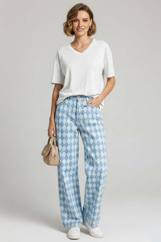 V-neck T-shirt with stones, Ecru