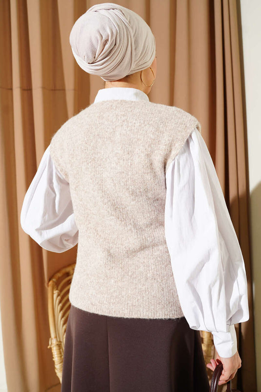 V-neck Soft Knit Vest Beige