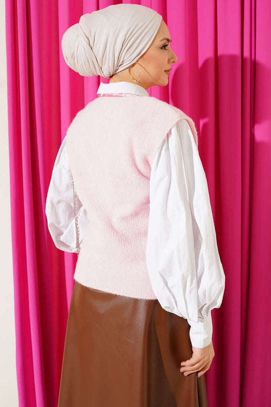 V Neck Soft Knit Vest Pink