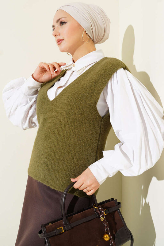 V-neck Soft Knit Vest Green