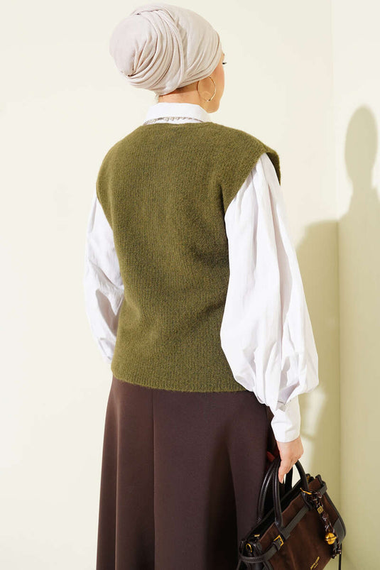 V-neck Soft Knit Vest Green