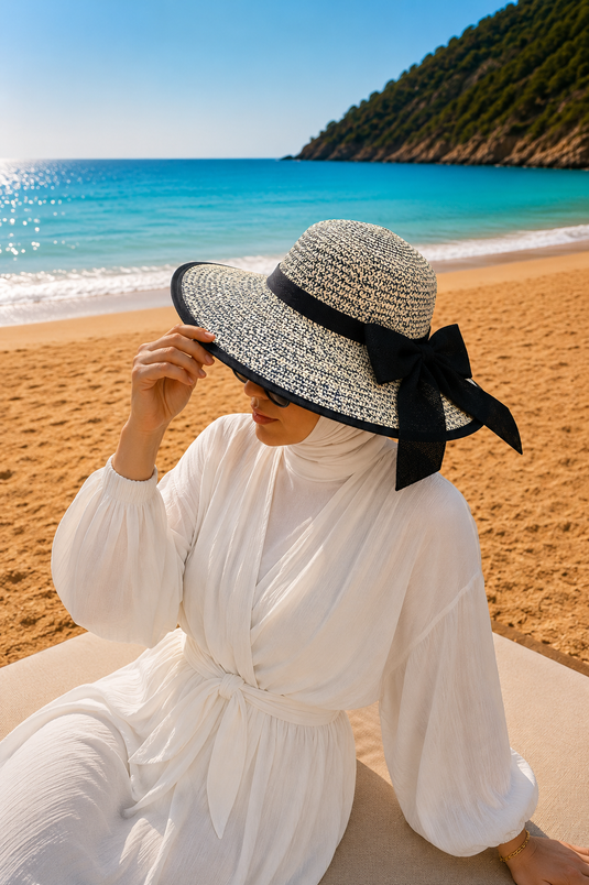 Chapeau en paille à nœud Valencia bleu marine
