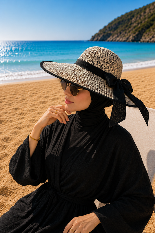Chapeau en paille à nœud Valencia noir