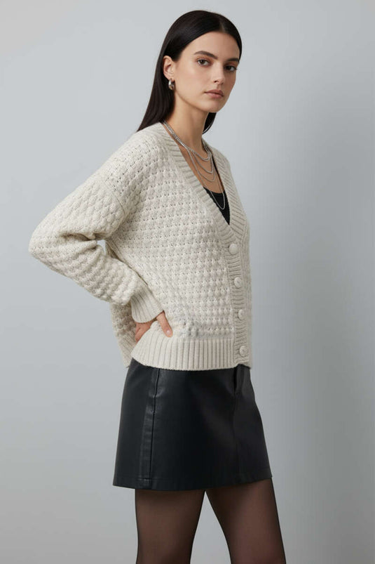 Gilet en maille avec boutons décoratifs, beige