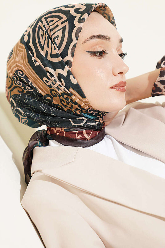 Foulard Ethnic Vera Con Motivi In Marrone Caldo
