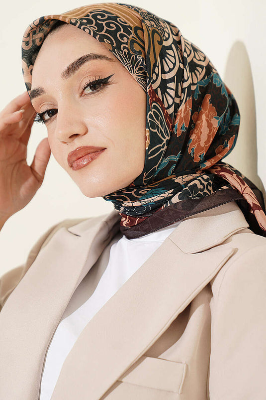 Foulard Ethnic Vera Con Motivi In Marrone Caldo