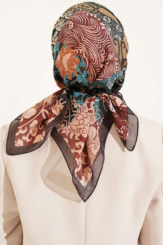 Foulard Ethnic Vera Con Motivi In Marrone Caldo
