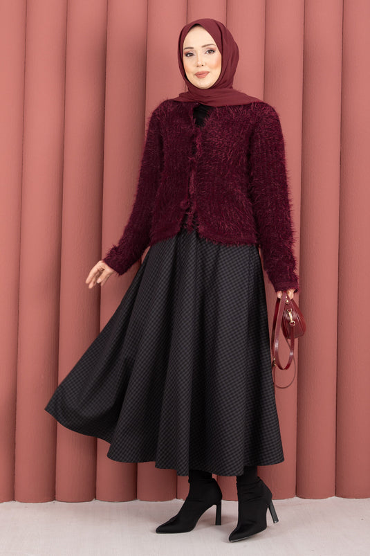 Vera Cardigan mit Bindeband vorne, bordeauxrot