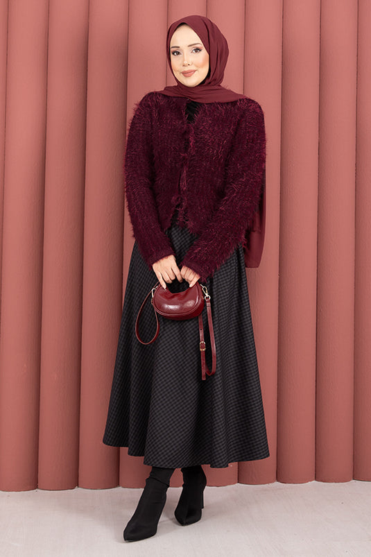 Gilet Vera à nouer sur le devant en peluche bordeaux