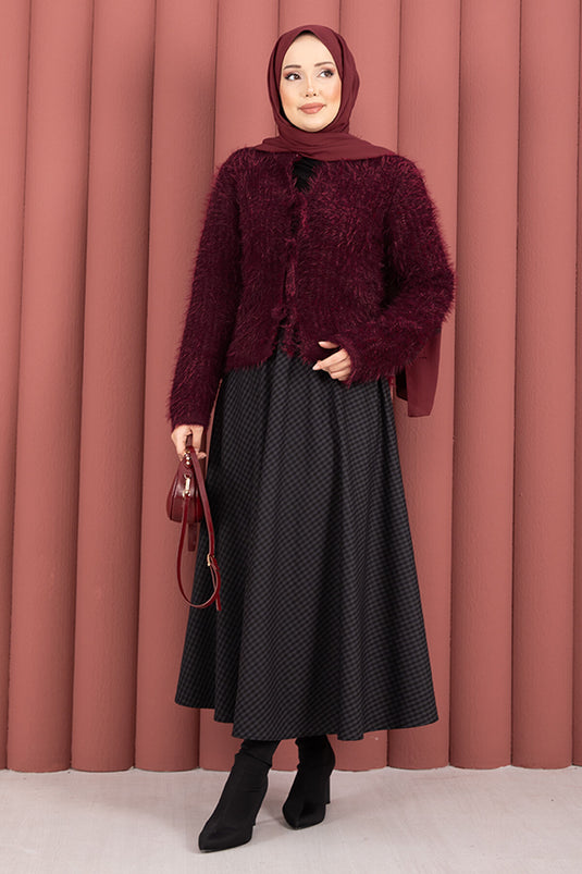 Gilet Vera à nouer sur le devant en peluche bordeaux