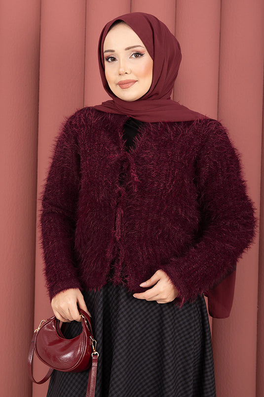 Gilet Vera à nouer sur le devant en peluche bordeaux