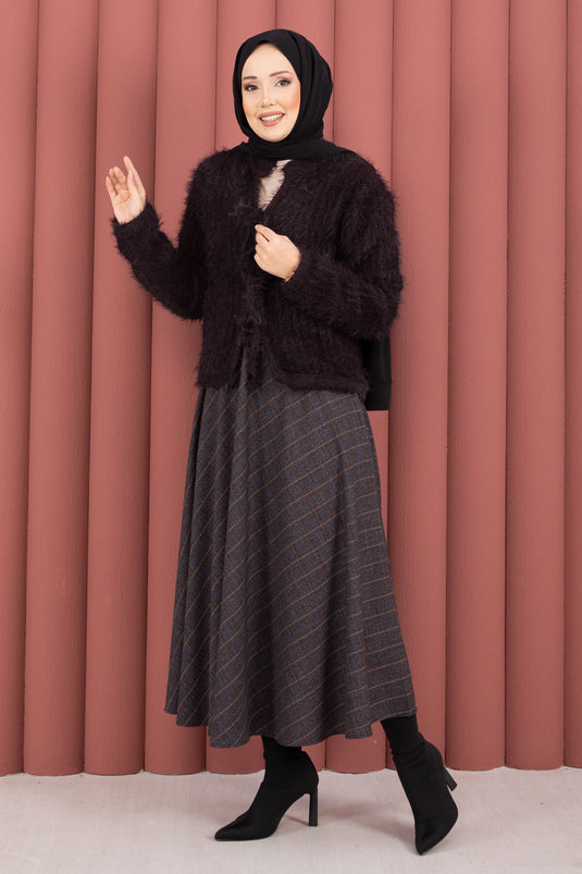 Gilet Vera à nouer sur le devant en peluche, prune