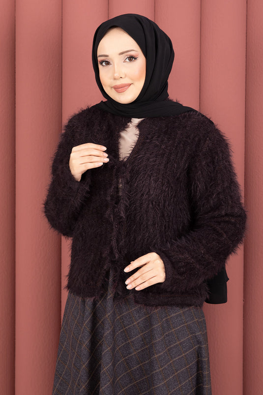 Gilet Vera à nouer sur le devant en peluche, prune