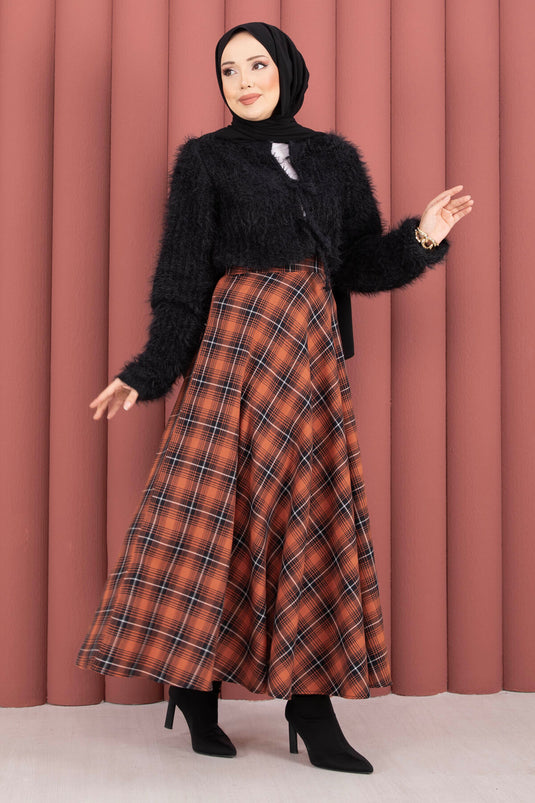 Jupe à motif écossais Verev couleur terre cuite