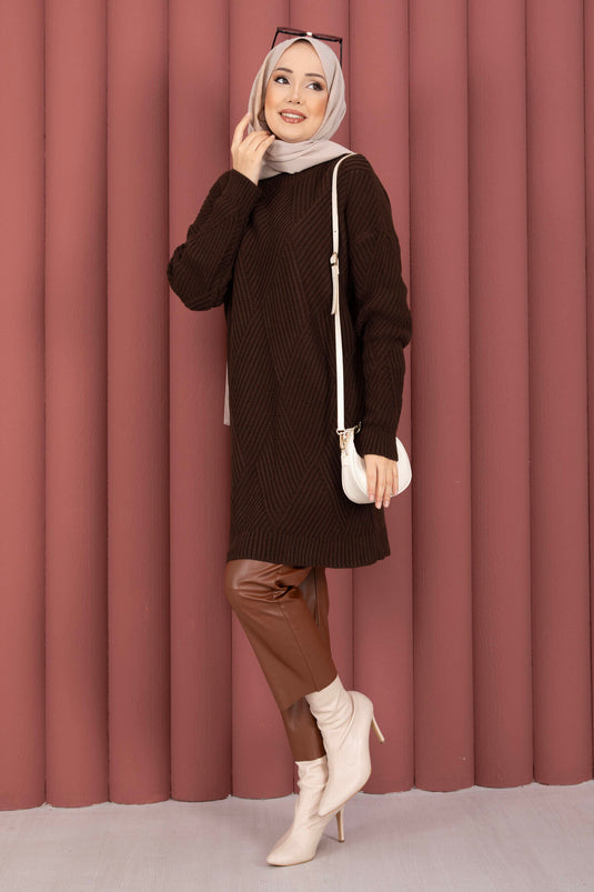 Vinea Baklava Desen Triko Kazak Kahve