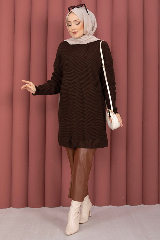 Vinea Baklava Desen Triko Kazak Kahve