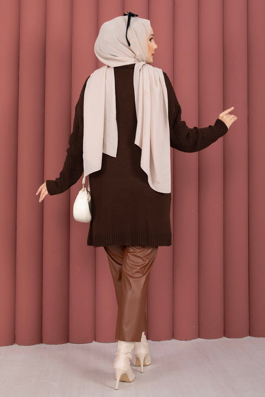 Vinea Baklava Desen Triko Kazak Kahve