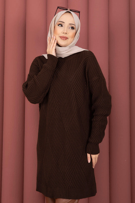 Vinea Baklava Desen Triko Kazak Kahve