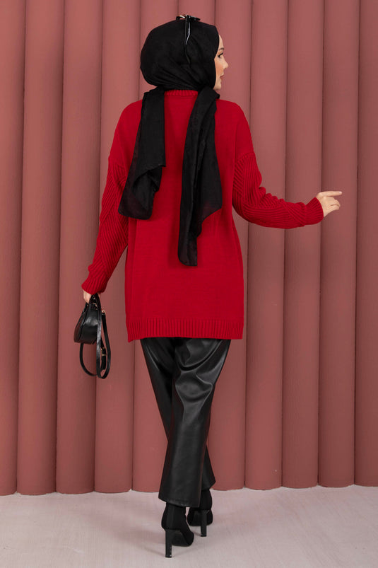 Pull en tricot à motif baklava Vinea rouge