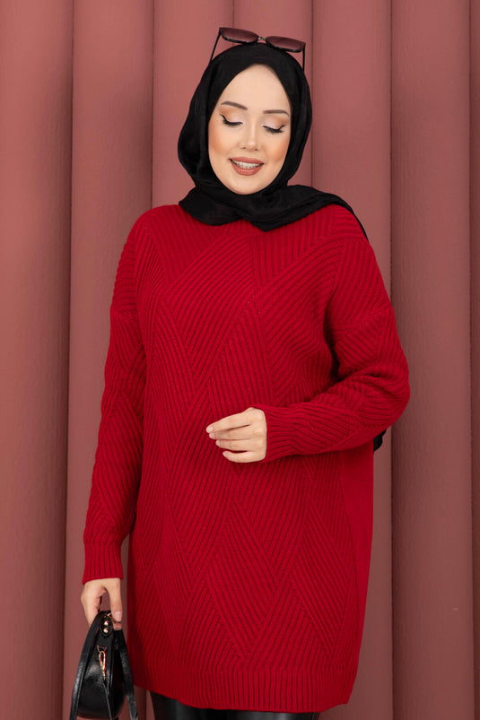 Pull en tricot à motif baklava Vinea rouge