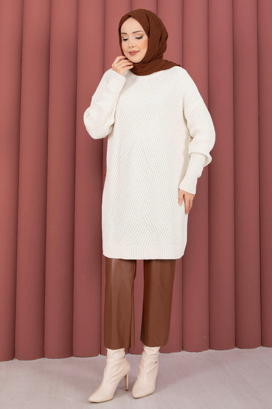 Vinea Baklava Desen Triko Kazak Krem