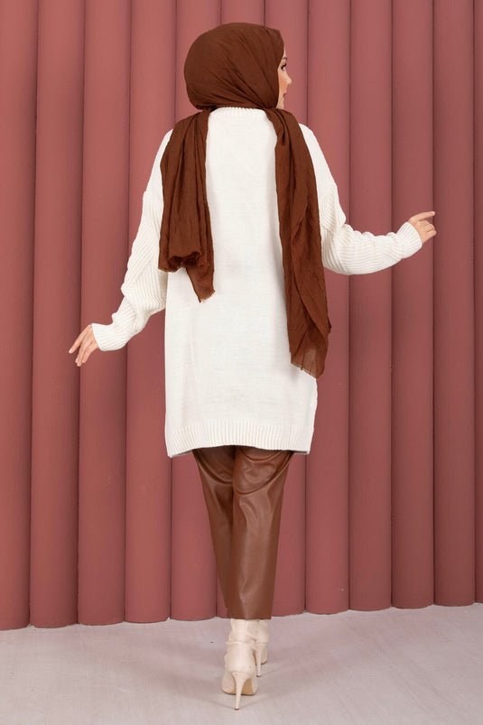 Vinea Baklava Desen Triko Kazak Krem